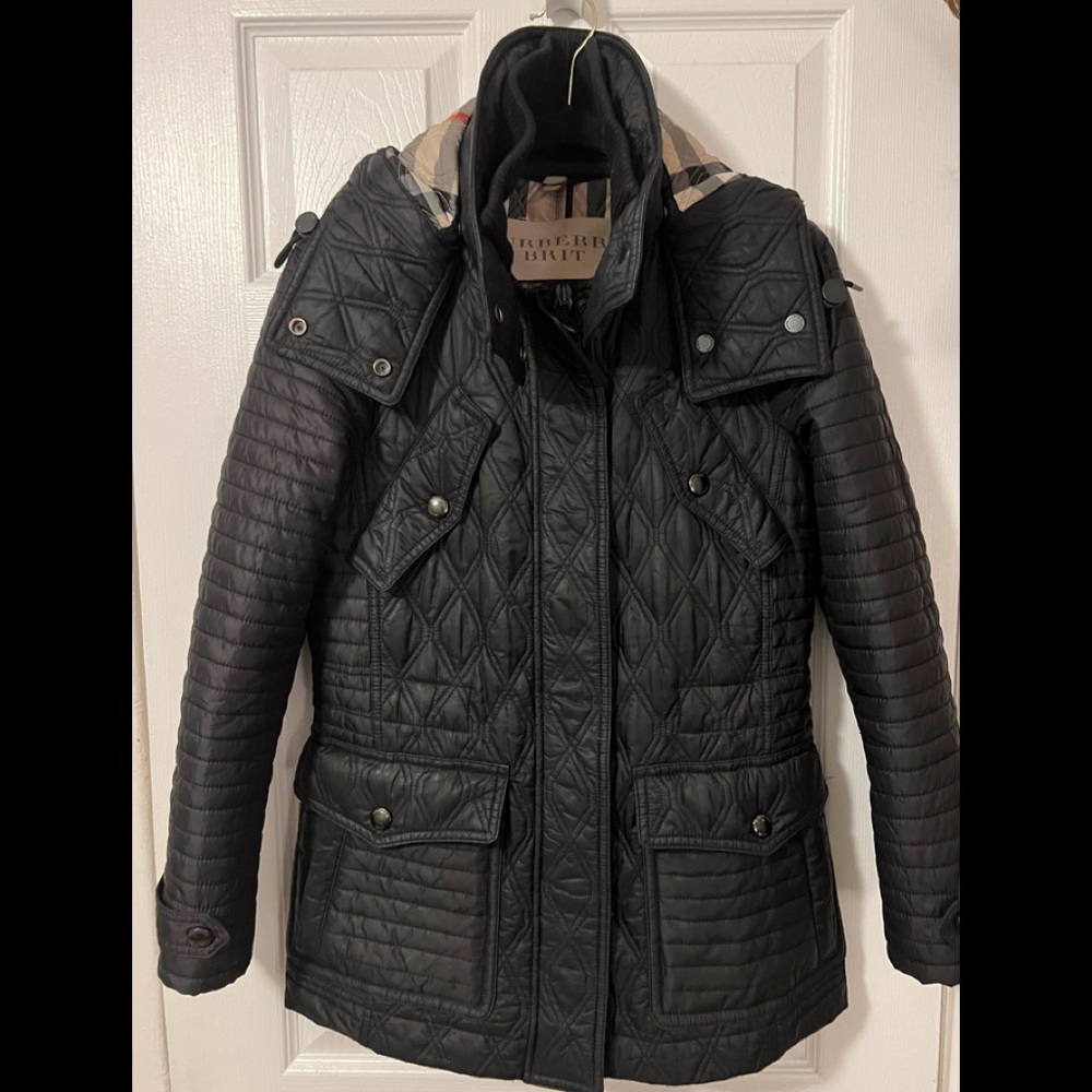BURBERRY BRIT black quilted jacket detachable hood. Like new. Price is firm.